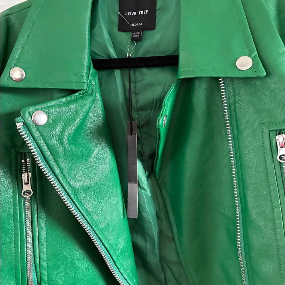 Love Tree Vibrant Green Faux Leather Moto Jacket - Picture 2 of 4